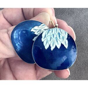 Vtg '70s LAUREL BURCH Gold Vermeil STERLING Silver ENAMEL Leaf DANGLE EARRINGS